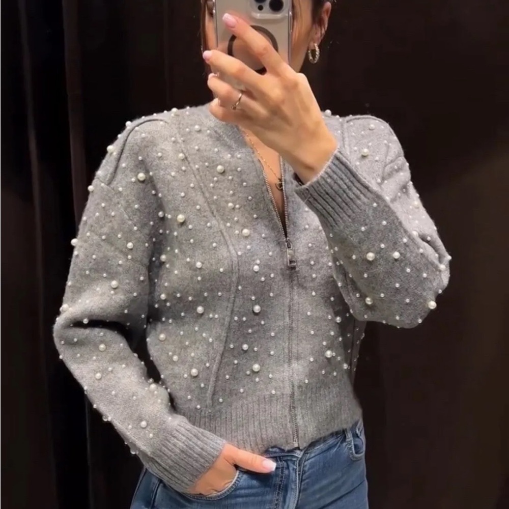 Zara earl trim knit bomber cardigan - Picture 2 of 16